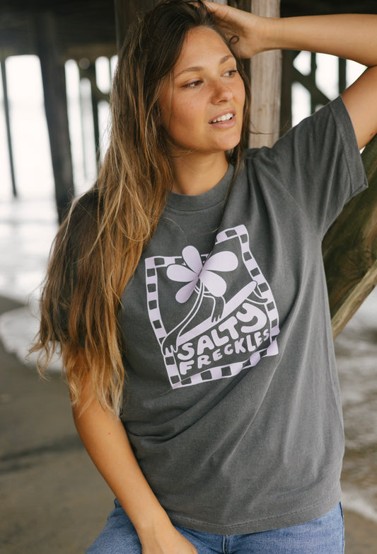 Checkered Funky Flora - Oversized Tee